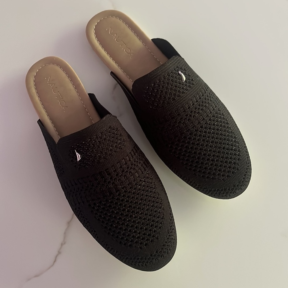 Nautica Ladies Black Knit Slip On Loafers Mules